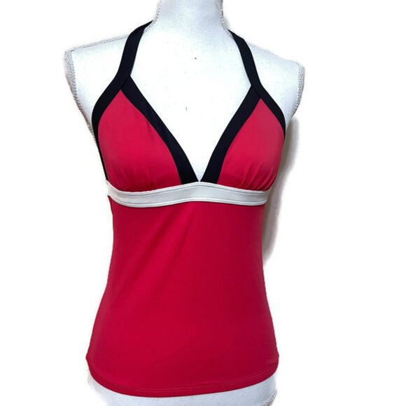 Boden Red and White Tankini Halter Swim Top Sz 6 - Picture 1 of 6